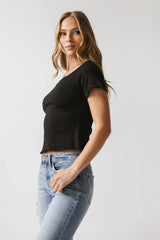 Hannah Lettuce Edge Top in Black