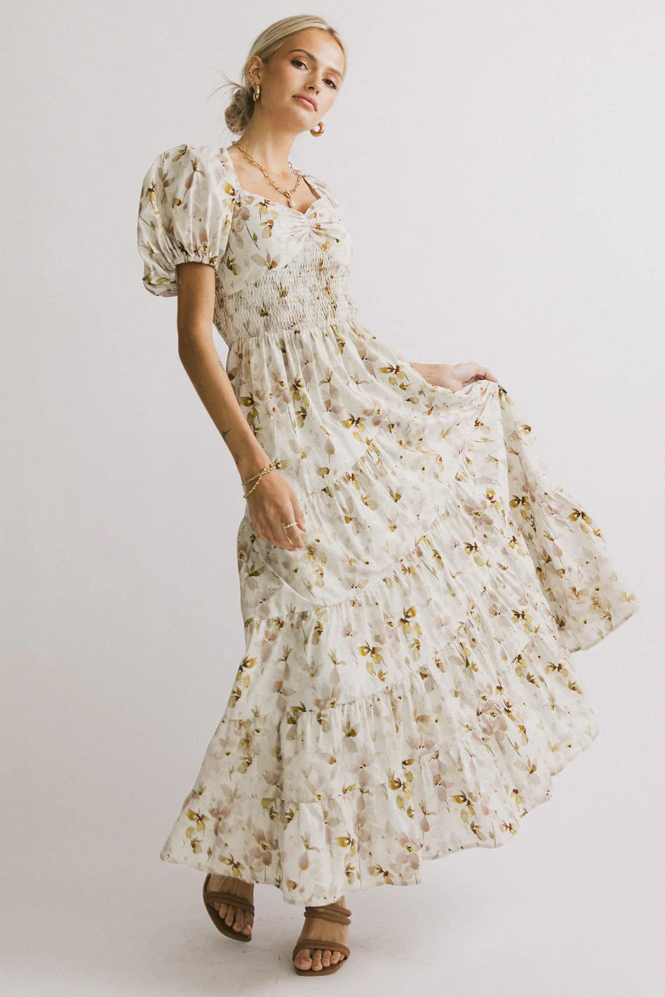 Robbie Floral Midi Dress in Mauve