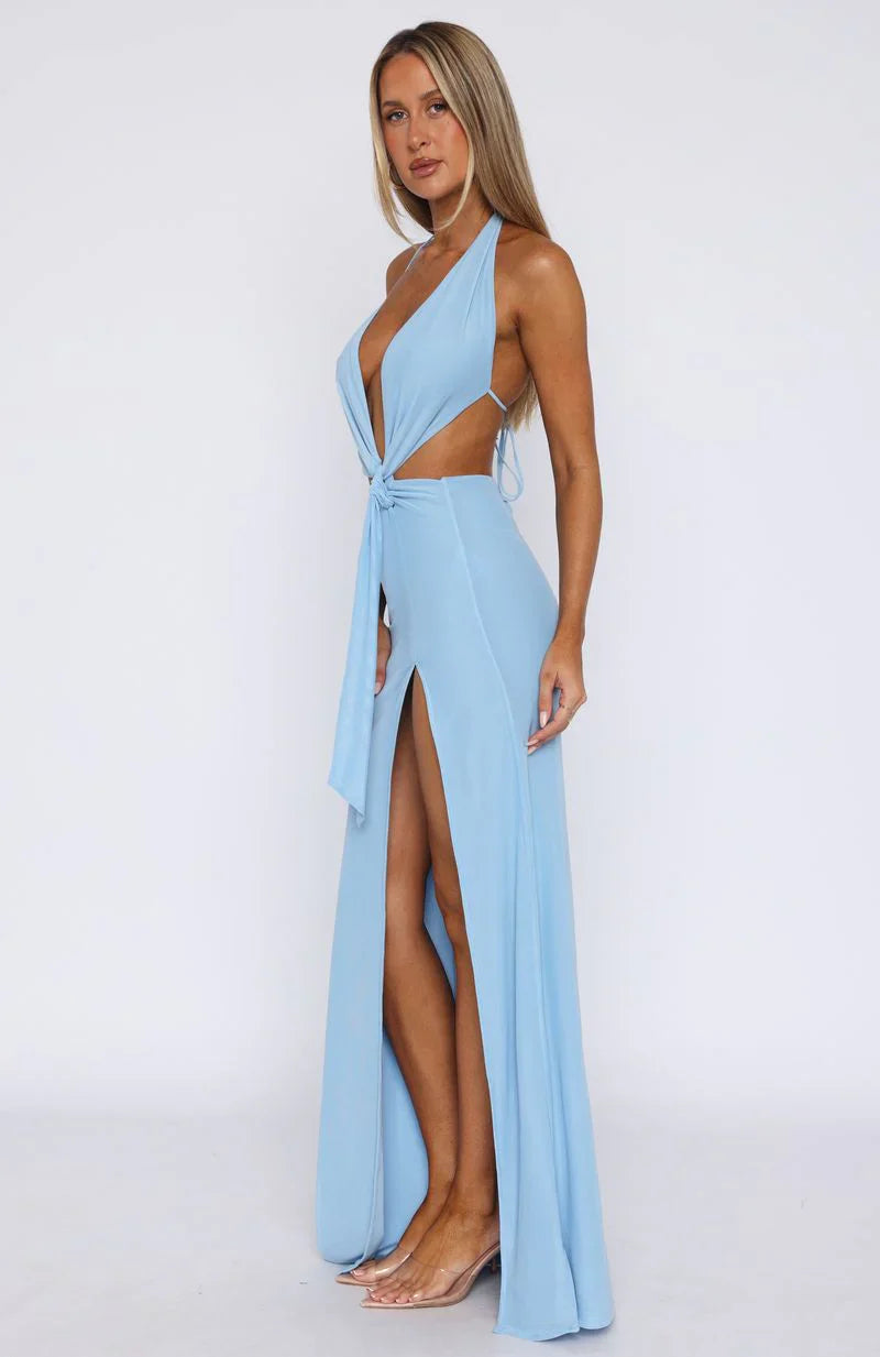 Dance With Me Maxi Halter Dress Powder Blue