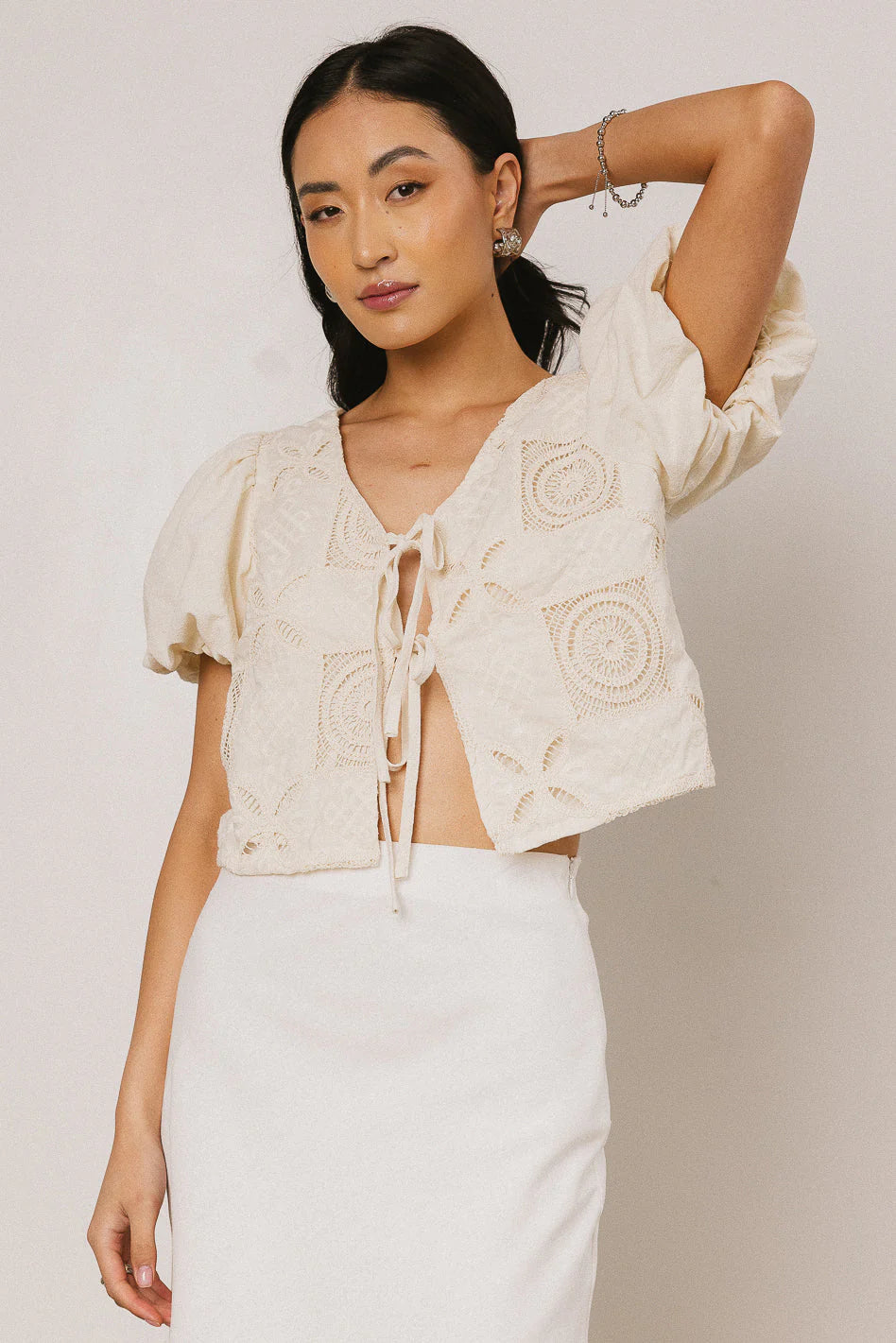 Sylas Embroidered Blouse in Ivory