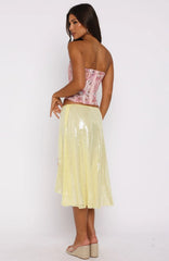 Stay For A While Sequin Midi Skirt Lemon Sorbet