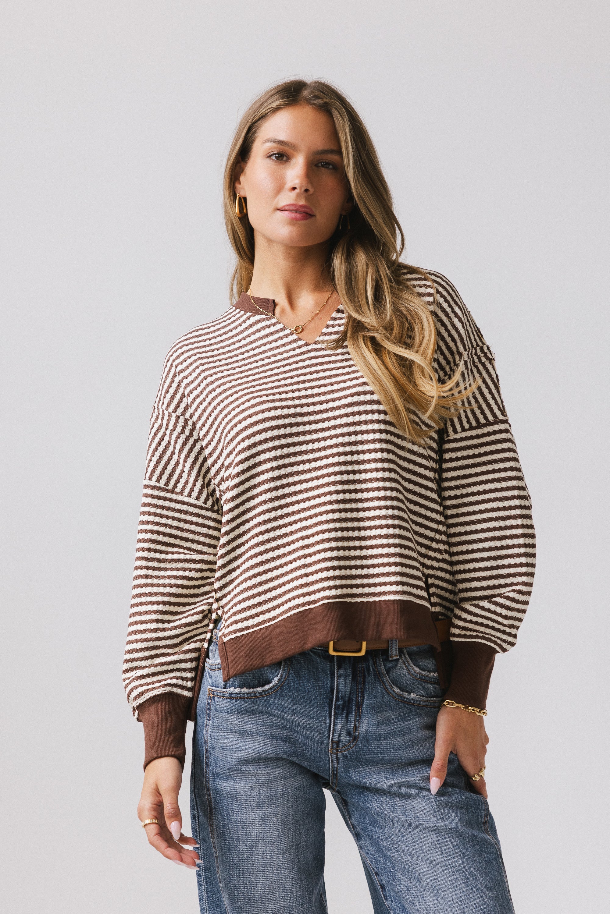 Wells Striped Top in Brown