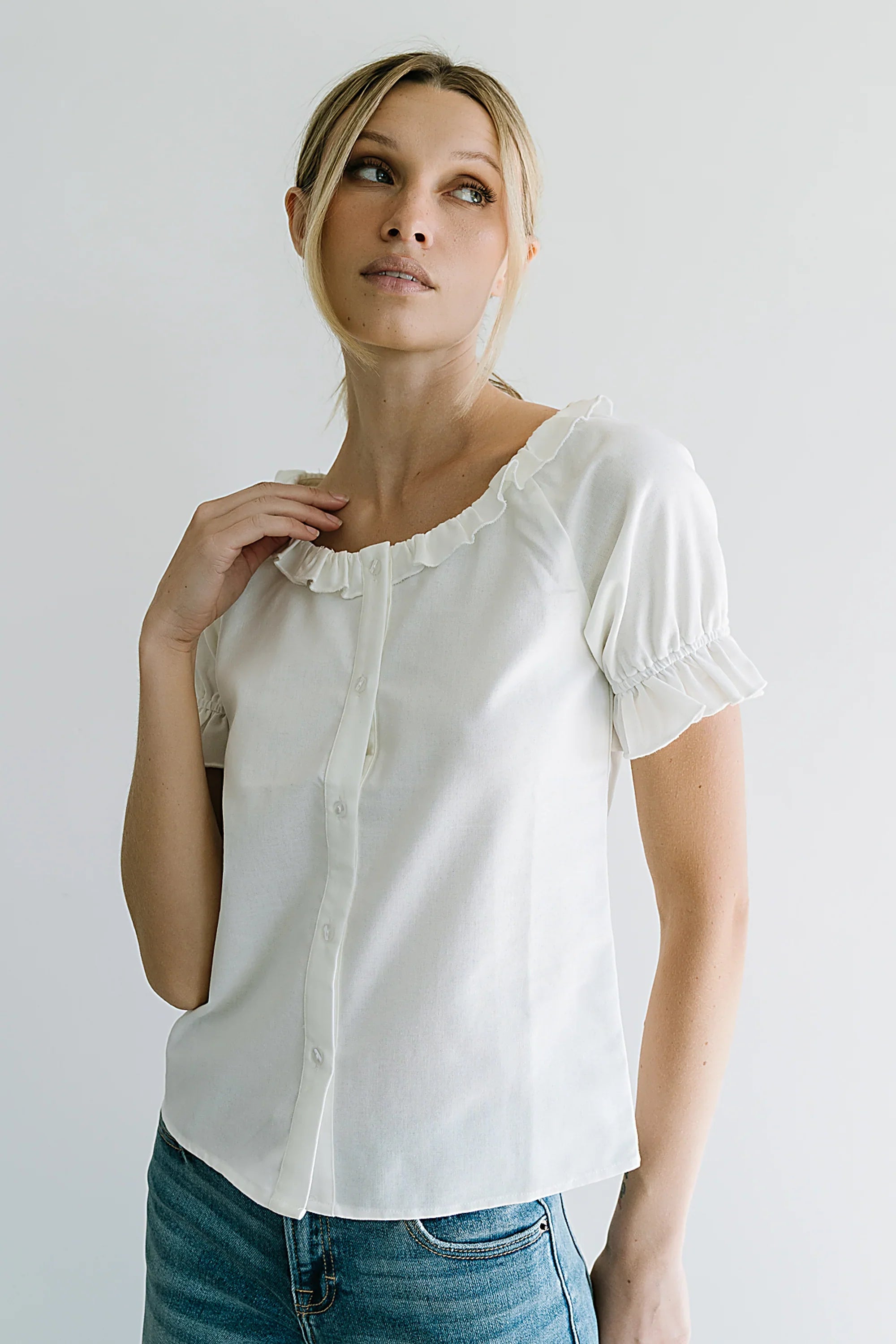Connie Ruffle Blouse in Cream