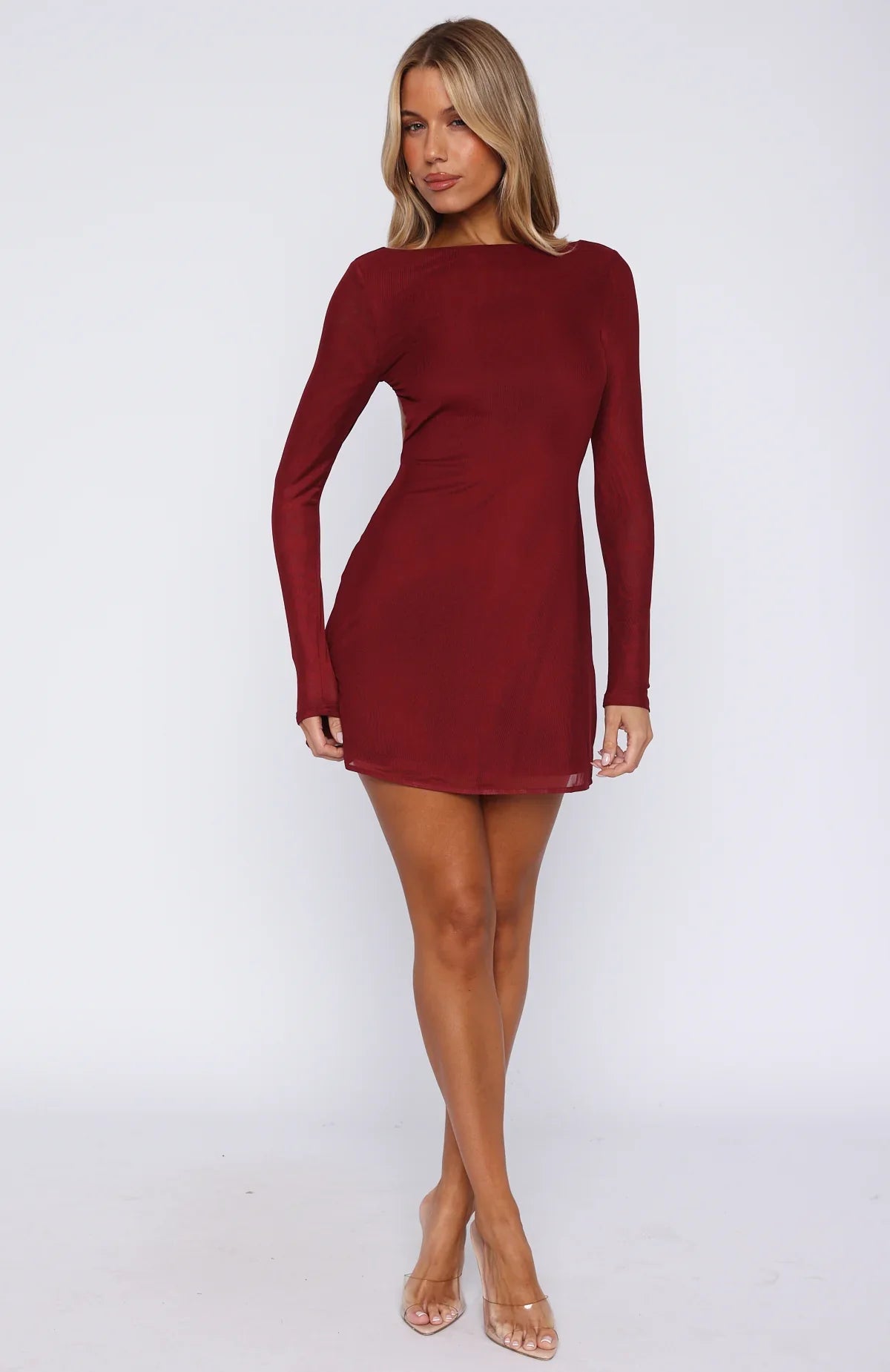 Bad Influence Long Sleeve Mini Dress Burgundy