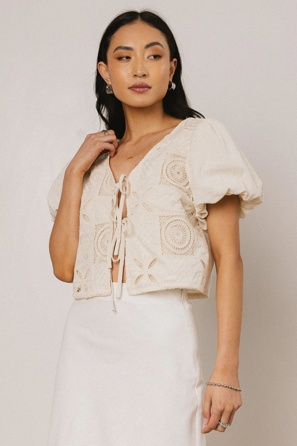 Sylas Embroidered Blouse in Ivory