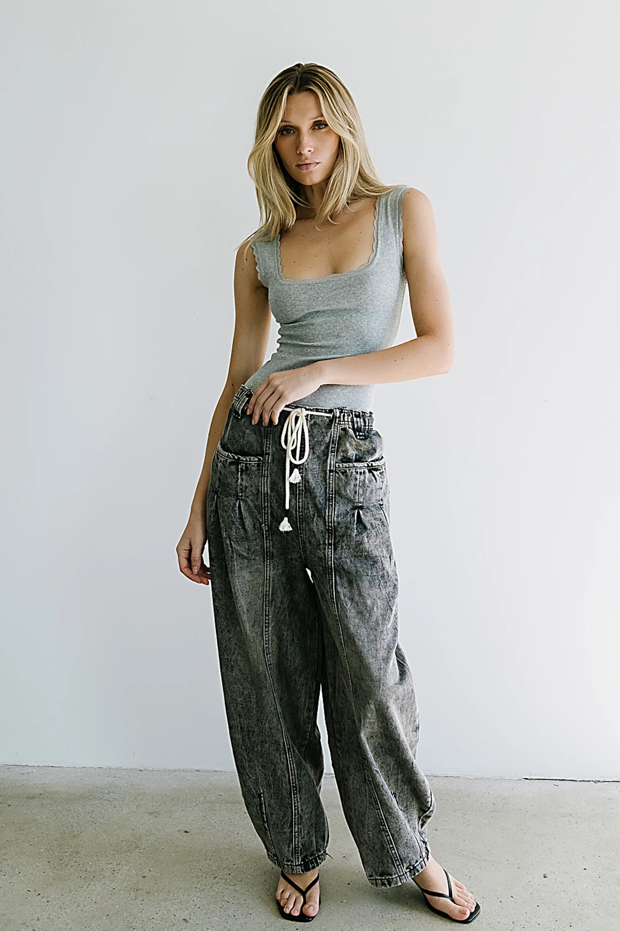 Sawyer Lace Trim Tank Top in Heather Grey