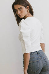 Andrea Mixed Media Top in Cream