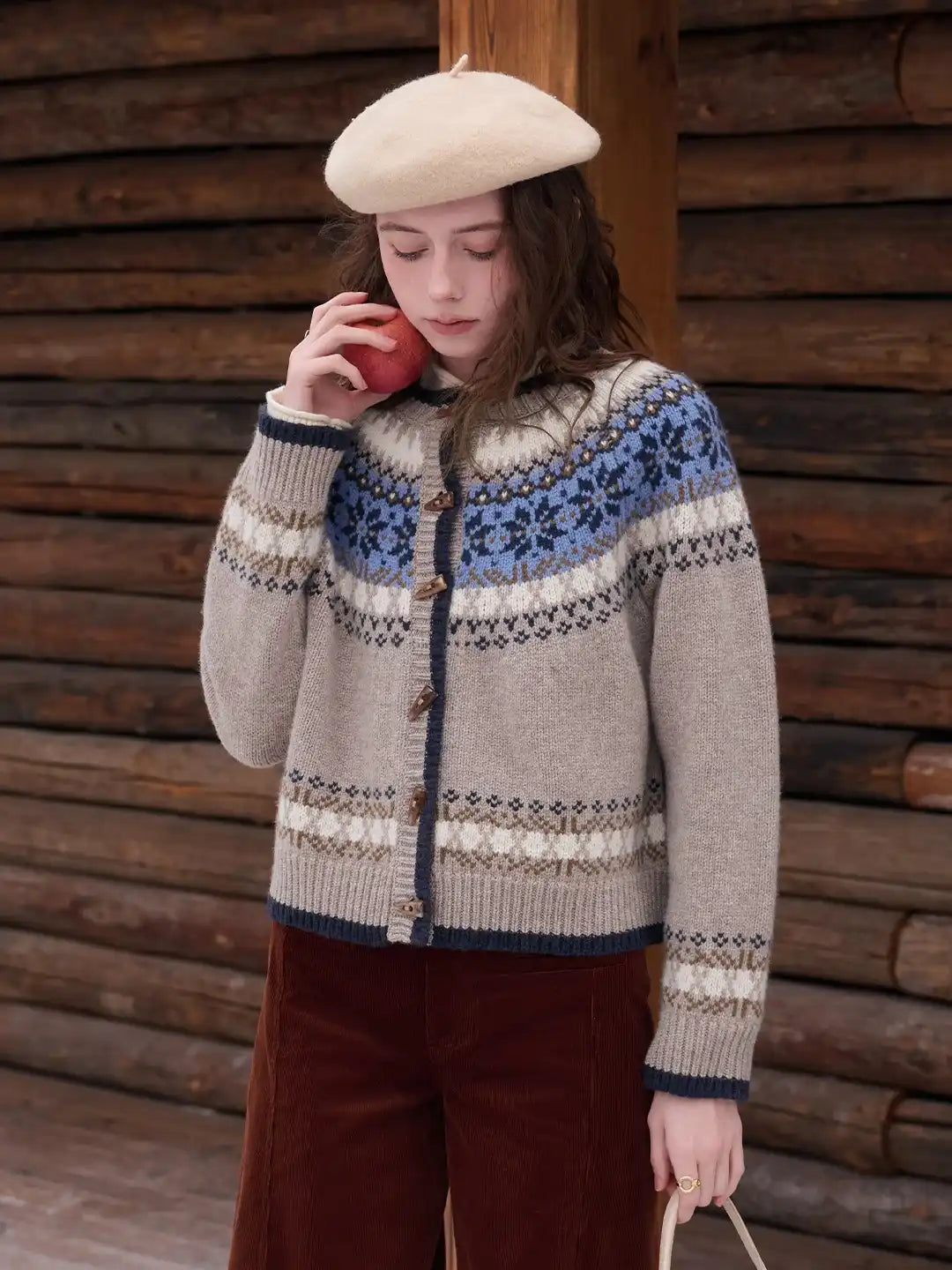 Elyse Round Neck Fair Isle 100% Wool Cardigan