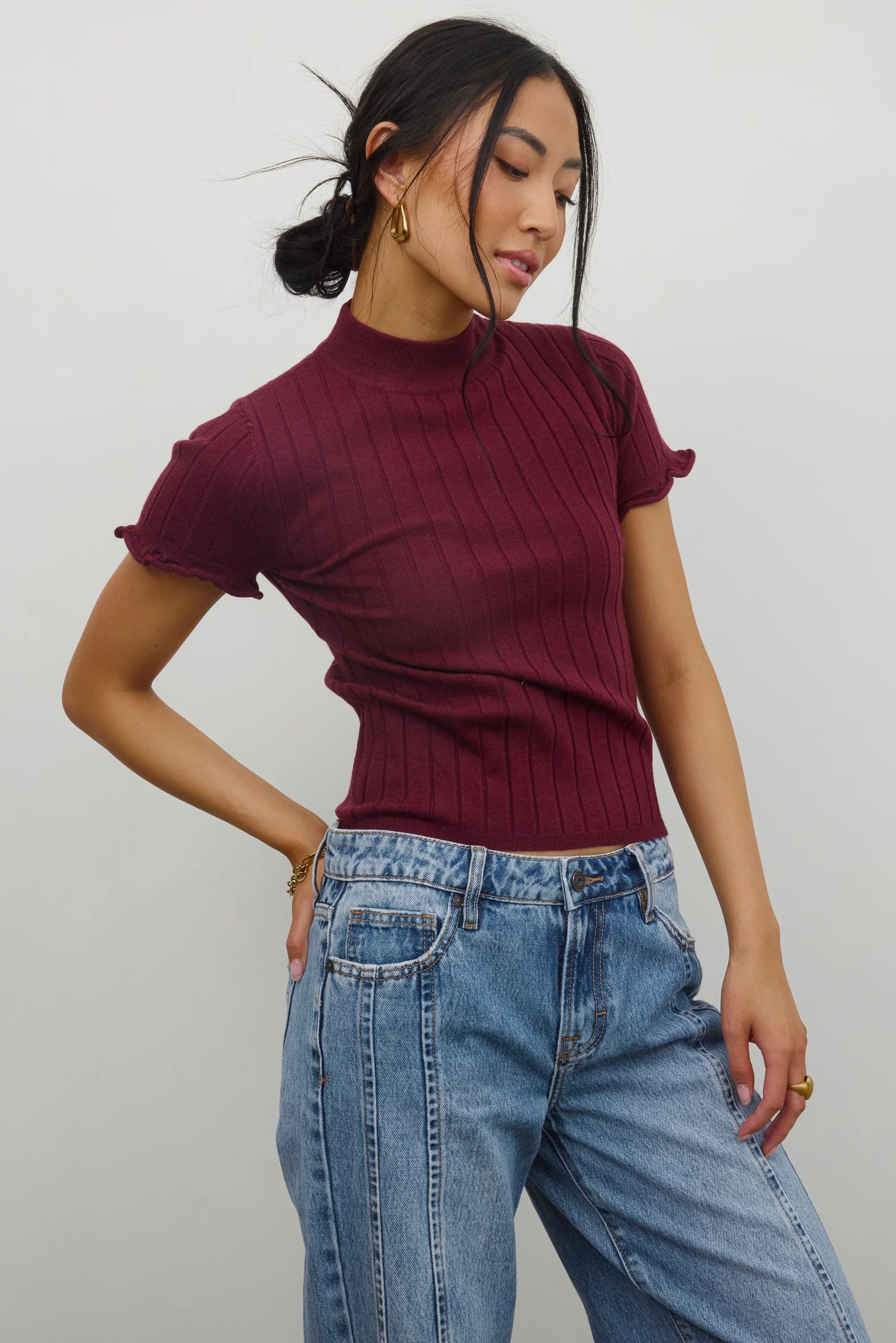 Amara Ribbed Top in Burgundy