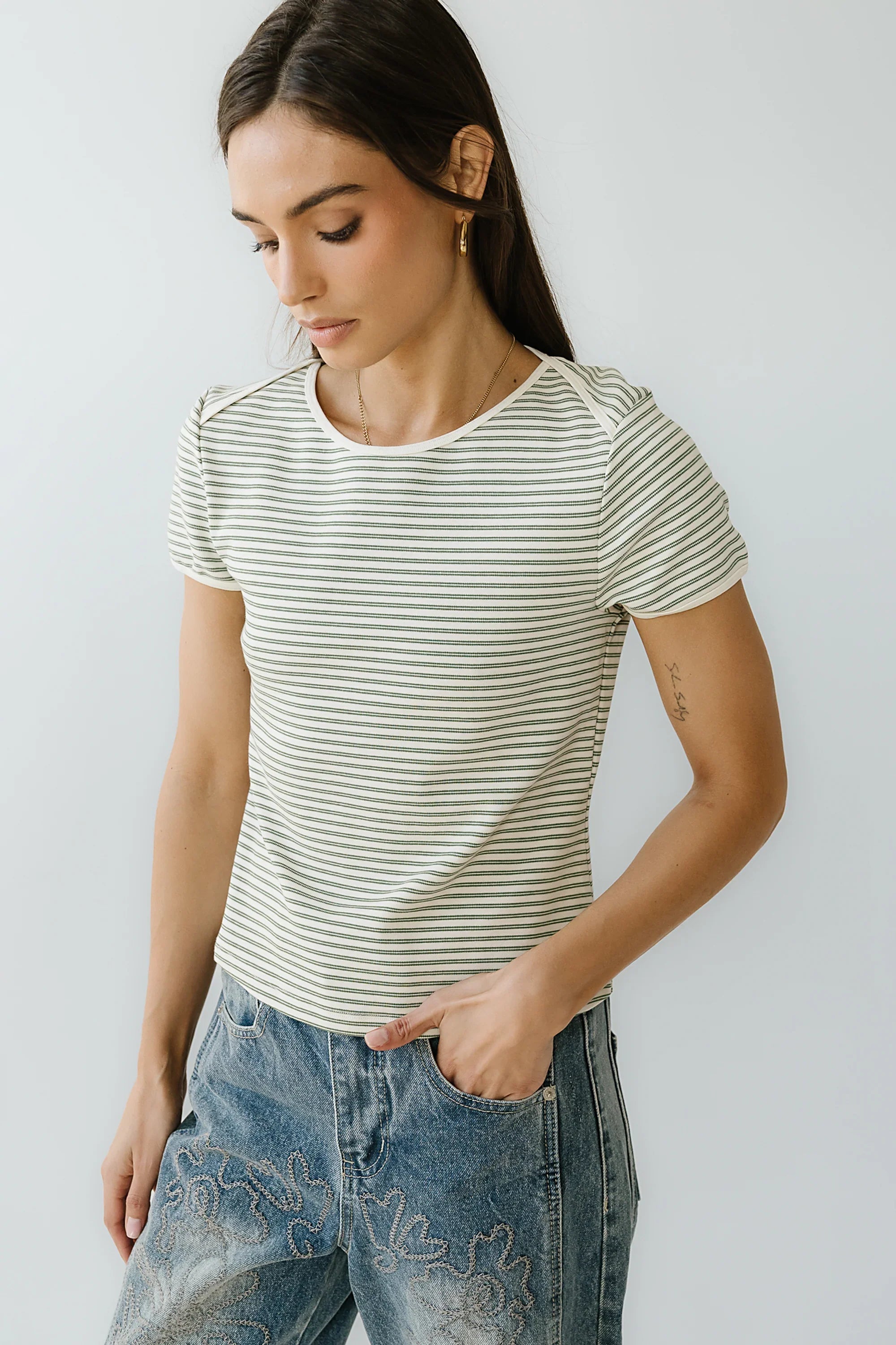 Marcie Striped Tee in Green