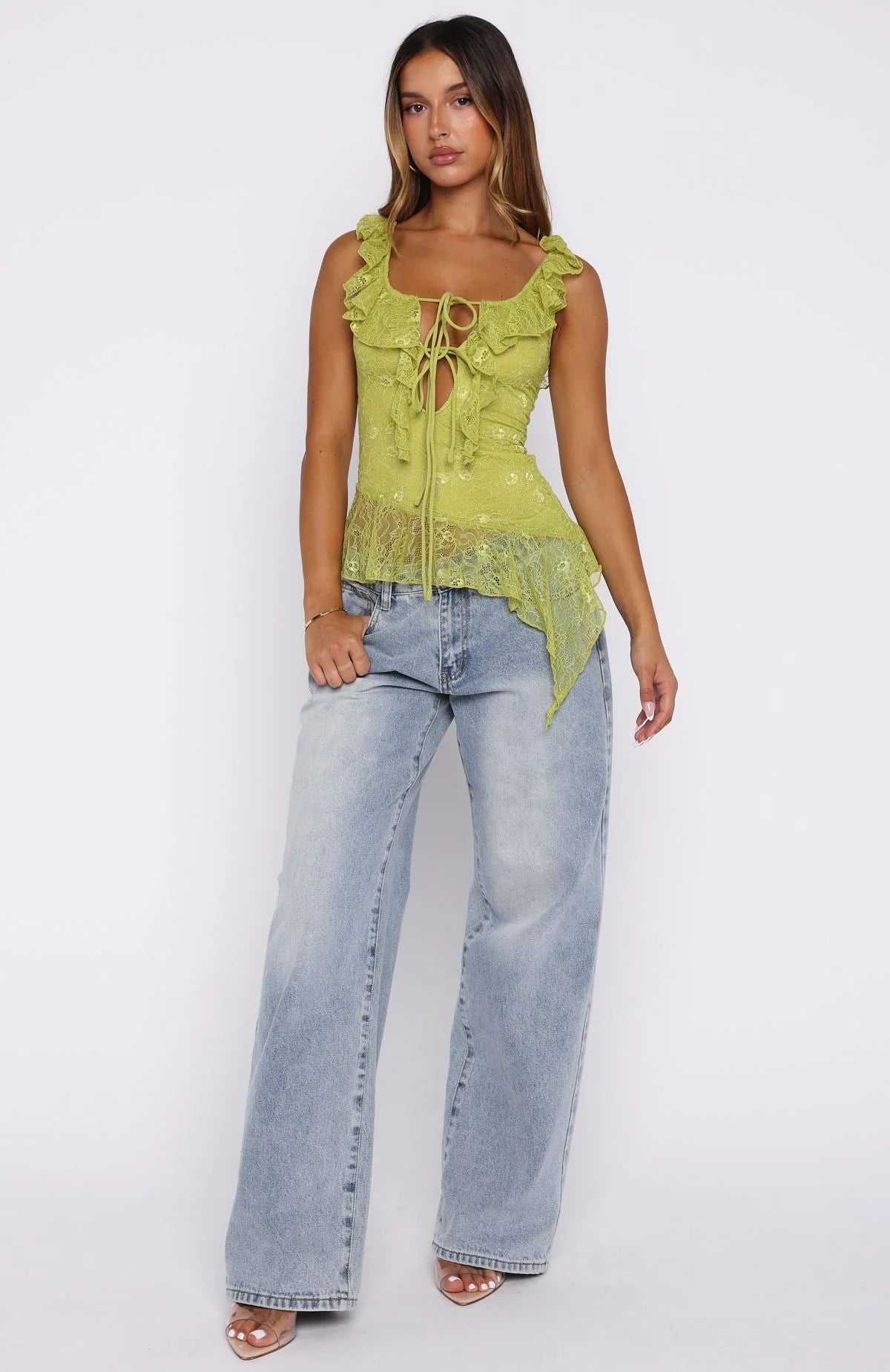 So Iconic Lace Top Chartreuse