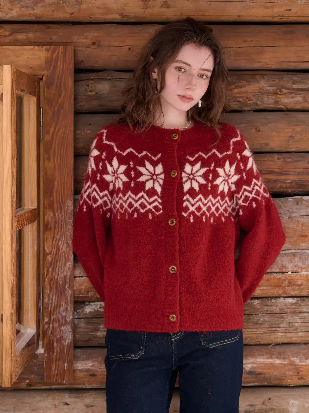 Cleo Round Neck Jacquard Cardigan