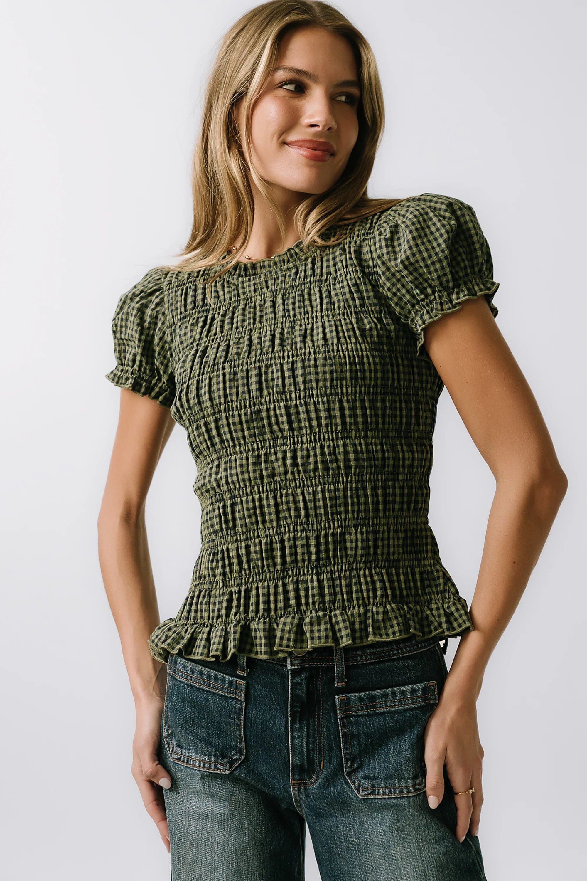 Ruth Smocked Top in Green