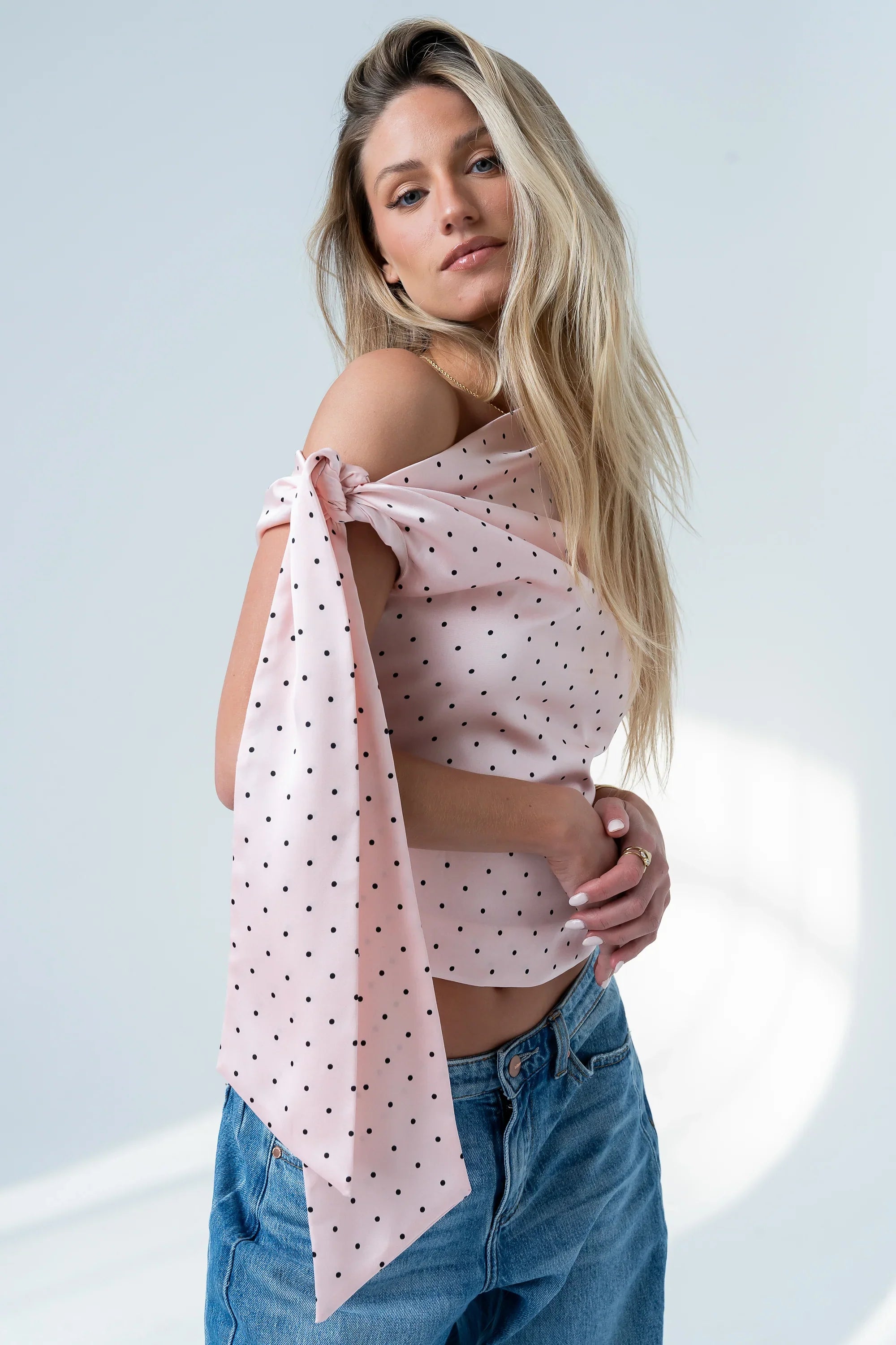 Haven Satin Polka Dot Top in Pink