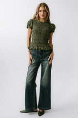 Ruth Smocked Top in Green