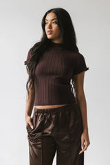 Amara Ribbed Top in Brown